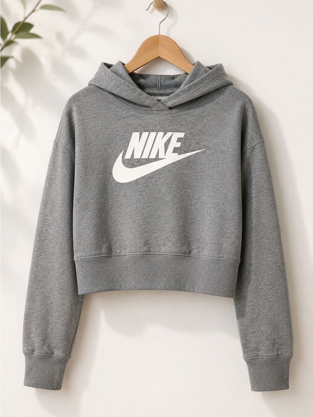 Nike Girls Large Gray Cropped Fleece Pullover Hoodie Large